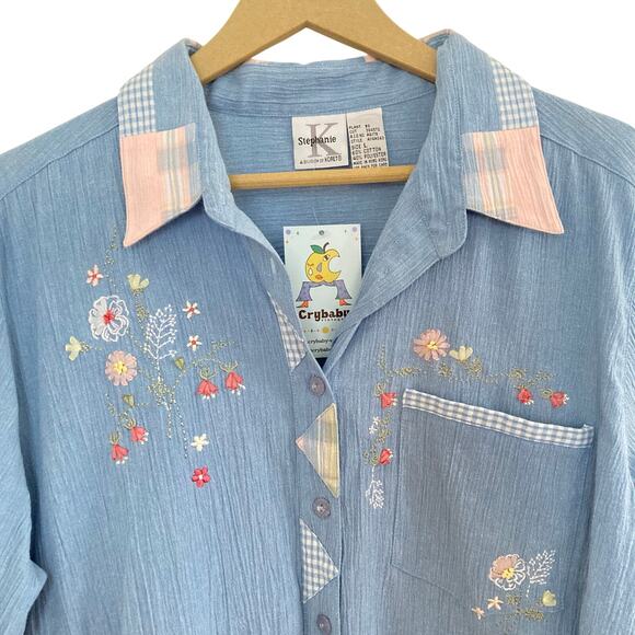 Vintage Light Blue Cottage Core Embroidered Blouse - Picture 3 of 5